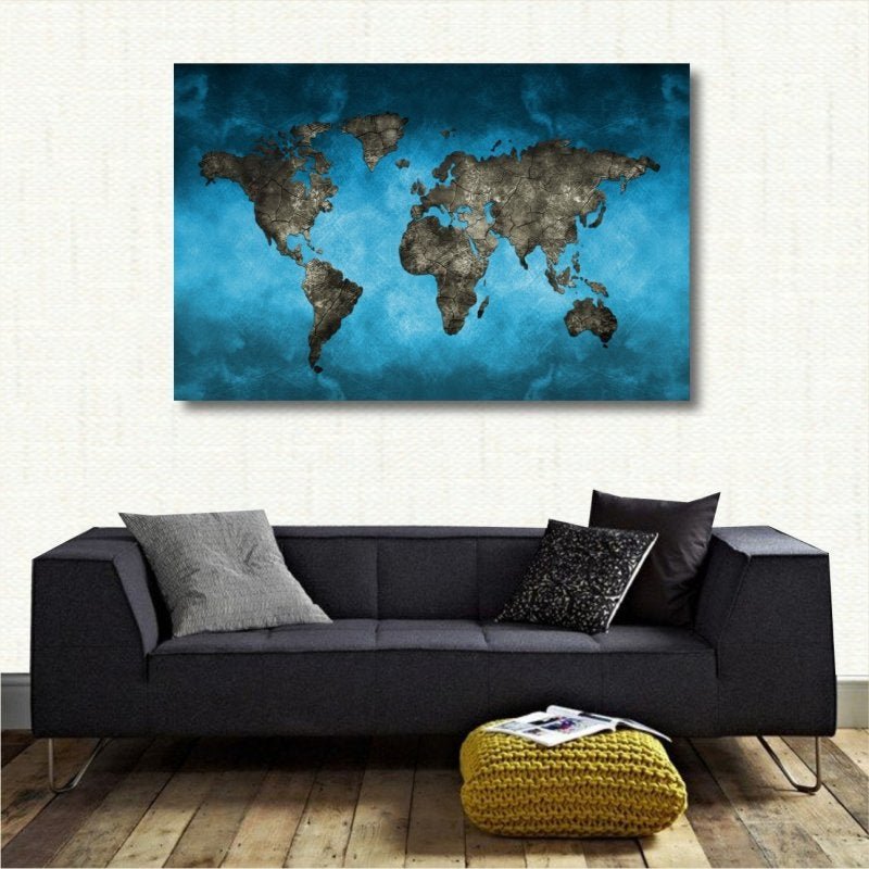 Quadro decorativo Mapa Mundi Moderno - Tela em Tecido - 3