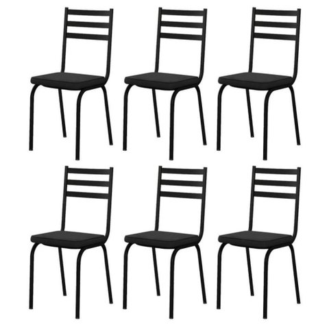 Conjunto 6 Cadeiras 118 Tubular Europa Assento Preto