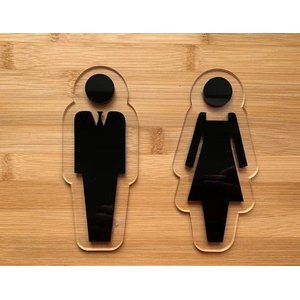 Conjunto placas para banheiro em Acrílico Transparente e Preto