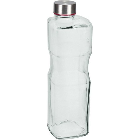 Garrafa de Vidro 1,1L Transparente 27x8x8cm Água Suco Geladeira Bebidas Tampa