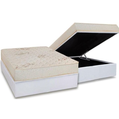 Conjunto Box Baú Casal: Colchão Espuma Luckspuma D45 Gran Luck Flora Pró Saúde + Base Crc