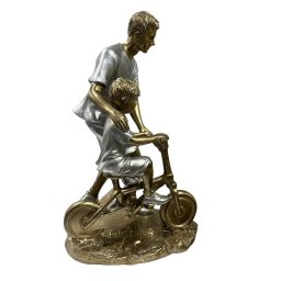 Escultura Pai e Filho Bicicleta Amor Pai e Filho Decoração Espressione Pai Ensinando Filho Andar Bic - 5
