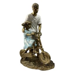 Escultura Pai e Filho Bicicleta Amor Pai e Filho Decoração Espressione Pai Ensinando Filho Andar Bic - 6