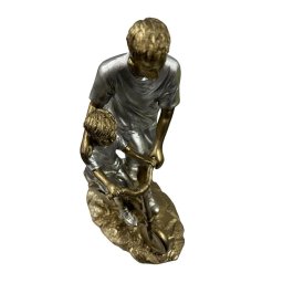 Escultura Pai e Filho Bicicleta Amor Pai e Filho Decoração Espressione Pai Ensinando Filho Andar Bic - 3