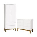 Ver imagem 1 de Jogo de Quarto Infantil Classic Guarda Roupa 2 Portas e Cômoda 6 Gavetas Branco Fosco com Pés Amadei