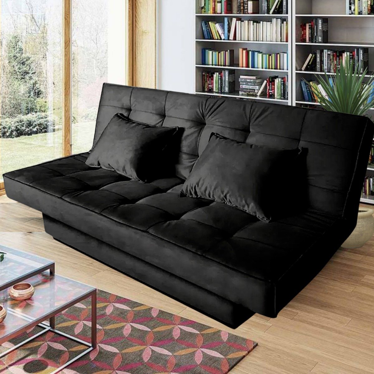 Sofá Cama 5030 Suede Preto 3 Lugares Reclinável MadeiraMadeira