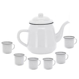 Kit Agata Esmaltada Branco com 1 Bule 1 Litro e 6 Canecas - 1