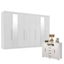 Ver imagem 1 de Guarda Roupa Casal New Master 8 Portas 4 Gavetas com Espelho e Cômoda Havana Master com Pés Branco