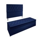 Ver imagem 2 de Conjunto Cabeceira Casal e Recamier Baú 1,60m Madrid Suede Azul MArinho Dal Poz Estofados