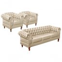 Ver imagem 1 de Conjunto Dom Pedro 3+1+1 Lugares Bege Couro Sintético Bella Decor