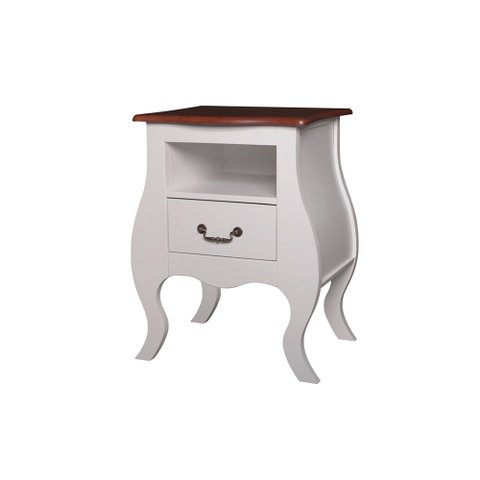 Mesa de Cabeceira Bombê 1 Gaveta e Nicho 1026n - Off White/imbuia Glazer