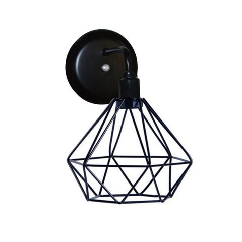 Arandela de Parede Estilo Retrô com Aramado Modelo Diamante na Cor Preto - Bivolt 110v / 220v