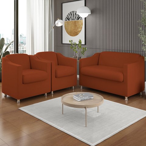 Kit 02 Poltronas Reforçada Clinica + Namoradeira Consultório Cor:Terracota