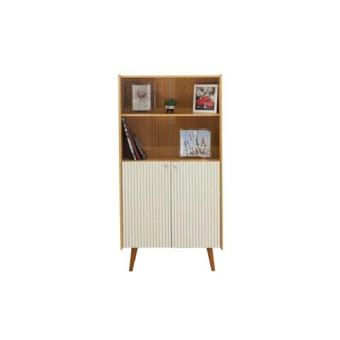 Estante P/ Sala Vértice C/ 2 Portas Frisadas e 1 Prateleira Cinamomo/off White - Genialflex