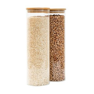 Kit 2 Potes de Vidro 2l Tampa de Bambu Herméticos Redondos - Tüd
