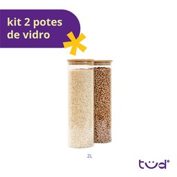 Kit 2 Potes de Vidro 2l Tampa de Bambu Herméticos Redondos - Tüd - 3