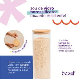 Kit 2 Potes de Vidro 2l Tampa de Bambu Herméticos Redondos - Tüd - 4