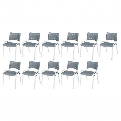 Cadeira Iso Base Branco , Escritório Cinza Kit 11 Un