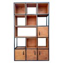 Ver imagem 2 de Estante Industrial com Nichos - Ferro na Cor Preta e Madeira Maciça na Tonalidade Castanheira