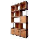 Ver imagem 1 de Estante Industrial com Nichos - Ferro na Cor Preta e Madeira Maciça na Tonalidade Castanheira