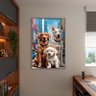 Quadro Decorativo Animais Casal de Cachorros e Um Filhote com Moldura Prata - 120x80 Cm - 3