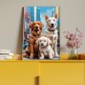 Quadro Decorativo Animais Casal de Cachorros e Um Filhote com Moldura Prata - 120x80 Cm - 4