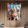 Quadro Decorativo Animais Casal de Cachorros e Um Filhote com Moldura Prata - 120x80 Cm - 2