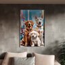 Quadro Decorativo Animais Casal de Cachorros e Um Filhote com Moldura Prata - 120x80 Cm - 1
