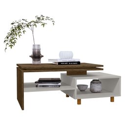 Mesa de Centro Sala Lima com Pés de Madeira Maciça Ipe/off White - 1