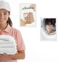 Ver imagem 1 de Kit 2 Quadros para Lavanderia - Gatinho 45x34cm:moldura Branca