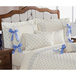 Kit Cobre Leito Napoli Casal Super King Bordado 03 Peças - Azul - 3