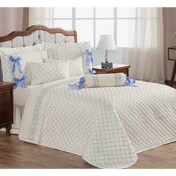 Kit Cobre Leito Napoli Casal Super King Bordado 03 Peças - Azul - 1