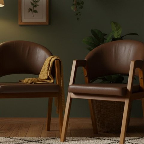 Kit 2 Cadeiras Sala de Jantar Premium com Braço Madeira Maciça Movellu Home