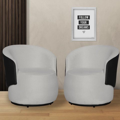 Kit 2 Poltronas Organica Beatriz Suede Branco C/ Composê Corano Preto - Lm Decor