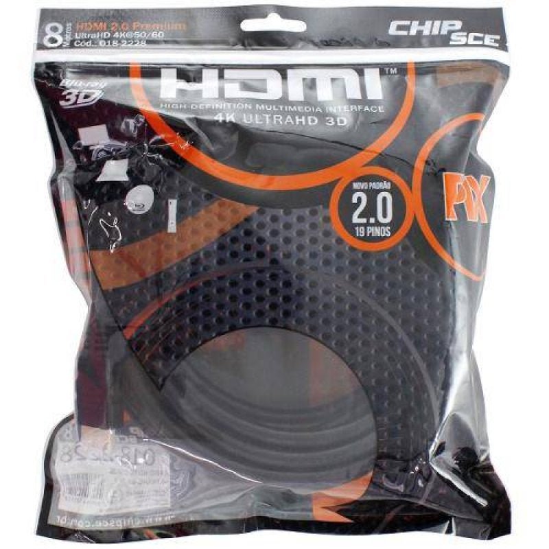 Cabo HDMI 2.0 Premium 4k UltraHD 3D chip Sce - 19 Pinos - 8 Metros - 018-2228 - 1