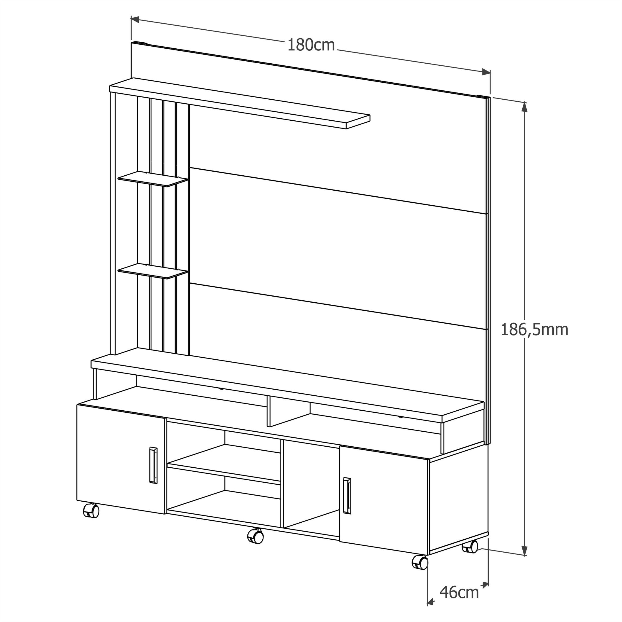 Estante Home Para Tv Até 65 Polegadas -2 Portas e Nicho com Leds -Rodizio:Off-White/Canela - 5