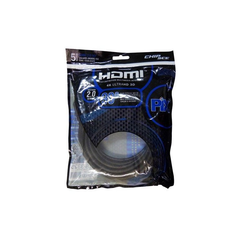 Cabo Hdmi 5 Metros Versão 2.0 4k 3d Plug 90 graus Chip SCE Polybag