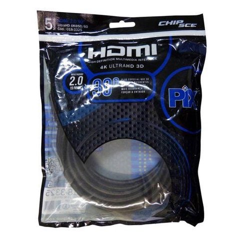 Cabo Hdmi 5 Metros Versão 2.0 4k 3d Plug 90 graus Chip SCE Polybag