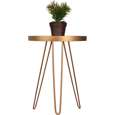 Mesa Lateral Dourada em Ferro com Tampo em Vidro