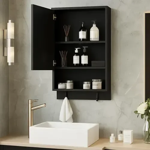 Espelheira de Banheiro Aéreo 1 Porta com Nicho e Gancho Penélope - 3