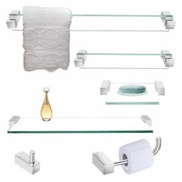 Kit Acessórios de Banheiro Vidro Cristal 6 Peças Incolor Classic - 4 Kit Acessórios de Banheiro Vidro Cristal 6 Peças Incolor Classic - 4
