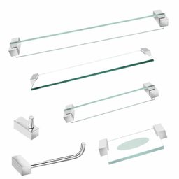 Kit Acessórios de Banheiro Vidro Cristal 6 Peças Incolor Classic - 5 Kit Acessórios de Banheiro Vidro Cristal 6 Peças Incolor Classic - 5