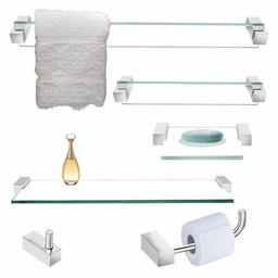 Kit Acessórios de Banheiro Vidro Cristal 6 Peças Incolor Classic - 1 Kit Acessórios de Banheiro Vidro Cristal 6 Peças Incolor Classic - 1