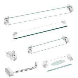 Kit Acessórios de Banheiro Vidro Cristal 6 Peças Incolor Classic - 3 Kit Acessórios de Banheiro Vidro Cristal 6 Peças Incolor Classic - 3