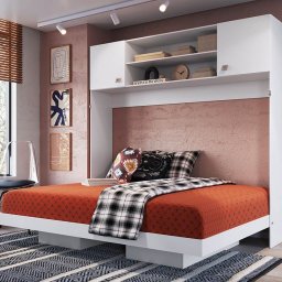 Cama Casal Articulada Horizontal Com Armário Aéreo Branca Lilies Móveis - 1 Cama Casal Articulada Horizontal Com Armário Aéreo Branca Lilies Móveis - 1