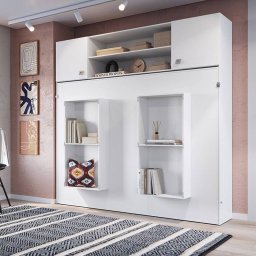 Cama Casal Articulada Horizontal Com Armário Aéreo Branca Lilies Móveis - 4 Cama Casal Articulada Horizontal Com Armário Aéreo Branca Lilies Móveis - 4