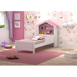Cama Solteiro Casa Princesa Branco Rosa Vitamov - 1