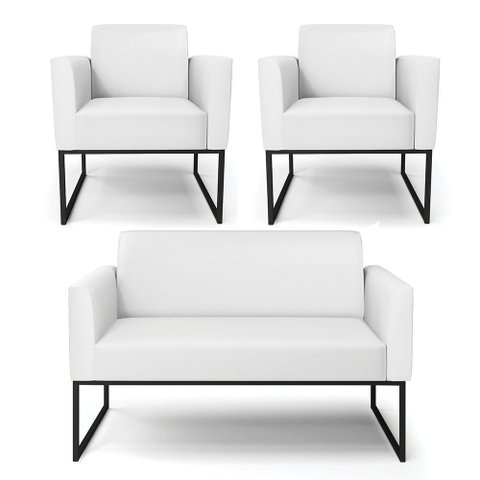Sofá Namoradeira com 2 Poltronas Base Industrial Preto Marisa Corino  