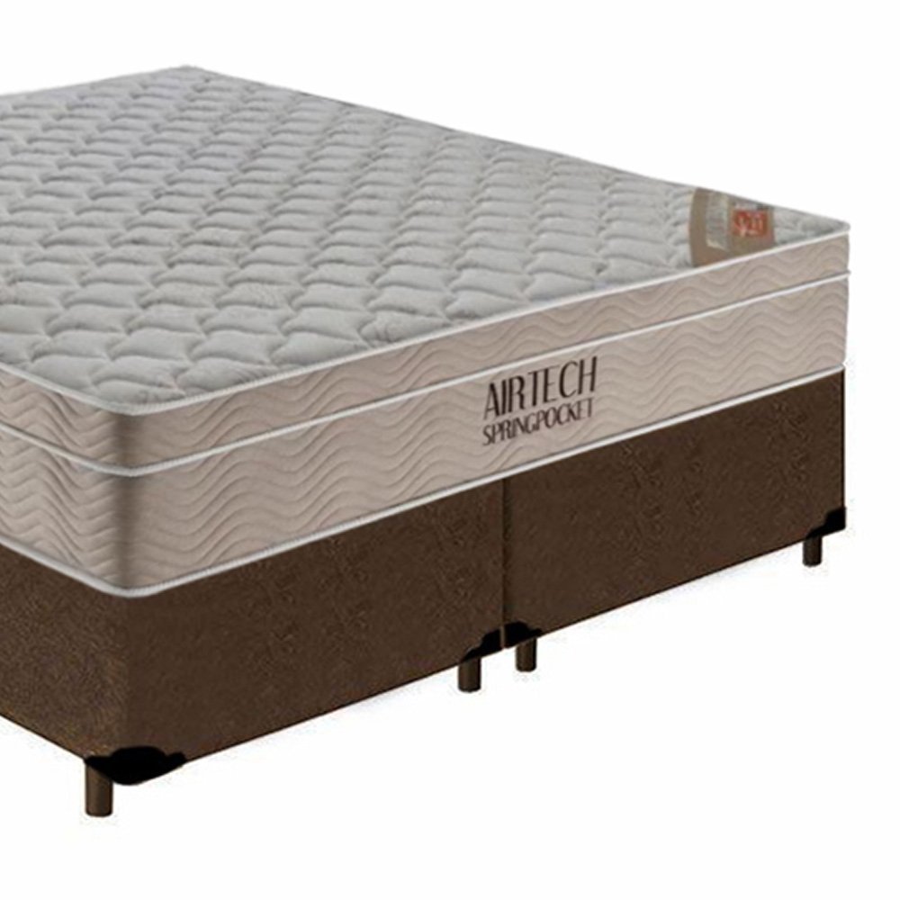 Cama Box Queen Bipartido Suede + Colchão Ortobom Airtech Molas Ensacadas 65x158x198 Marrom - 5