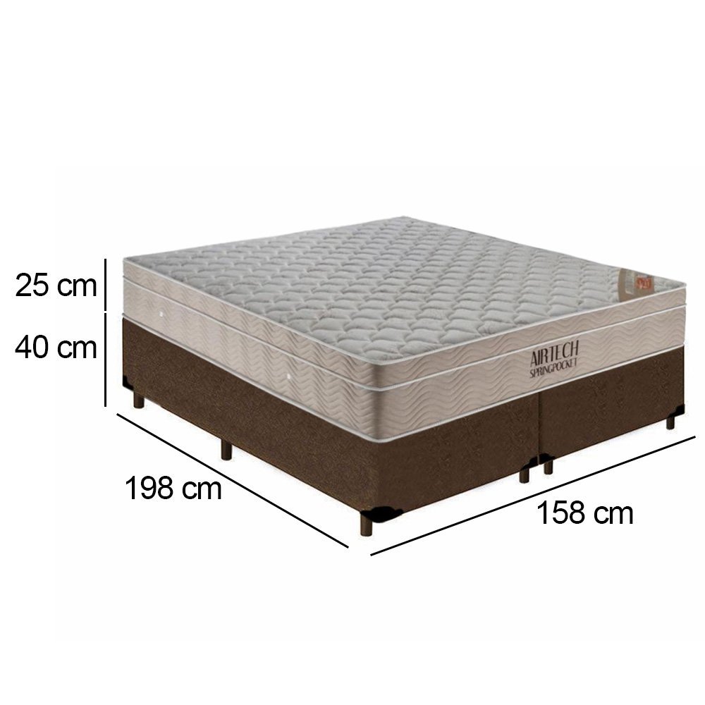 Cama Box Queen Bipartido Suede + Colchão Ortobom Airtech Molas Ensacadas 65x158x198 Marrom - 3